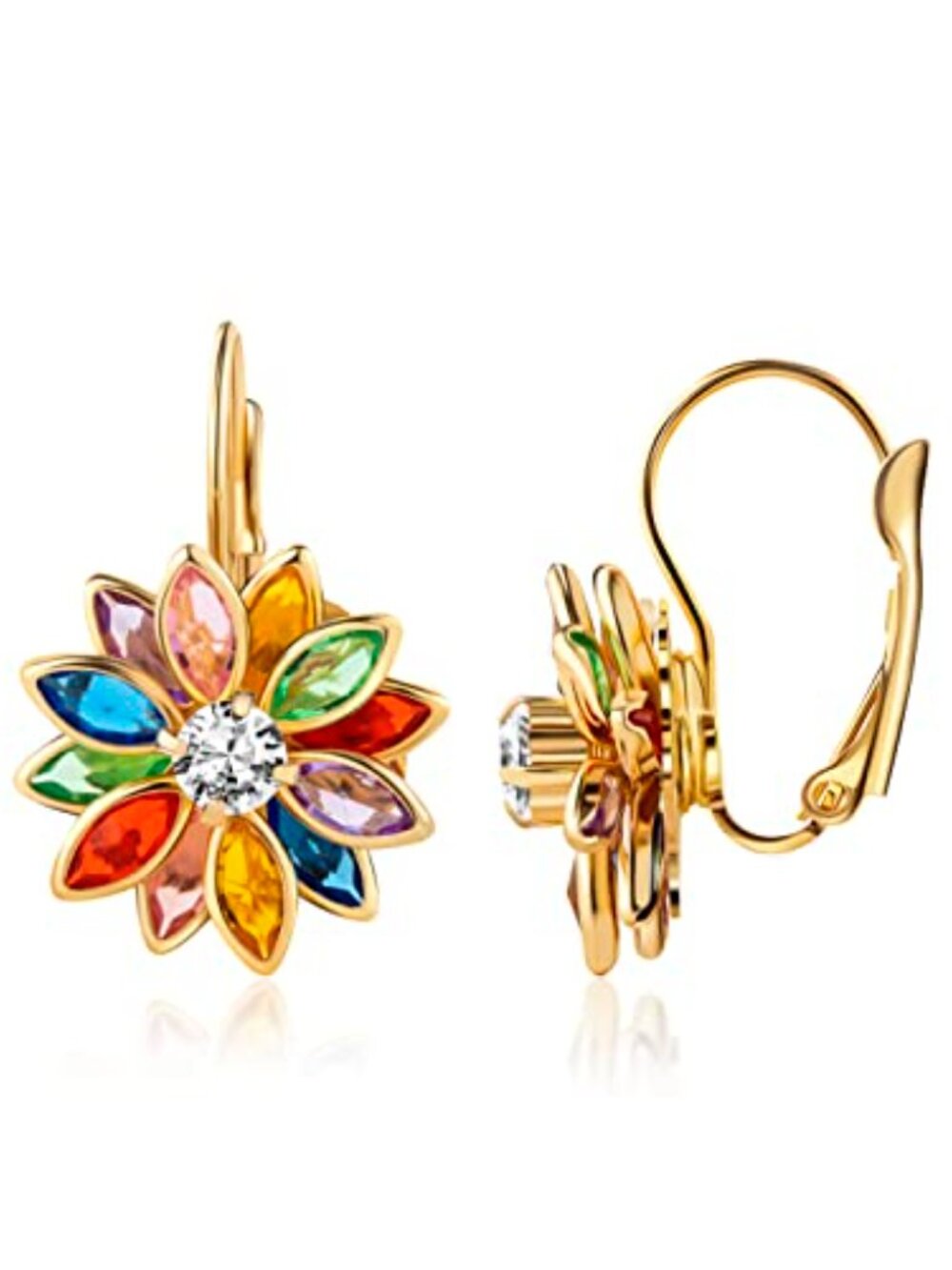 18K Gold Plated Flower Ears - Colorful Lotus‎ Flower Ears For Women